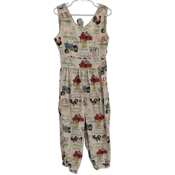 Handmade Girls Old McDonald Had A Farm Jumpsuit With Hairbow & Ponytail Holder - Picture 1 of 10